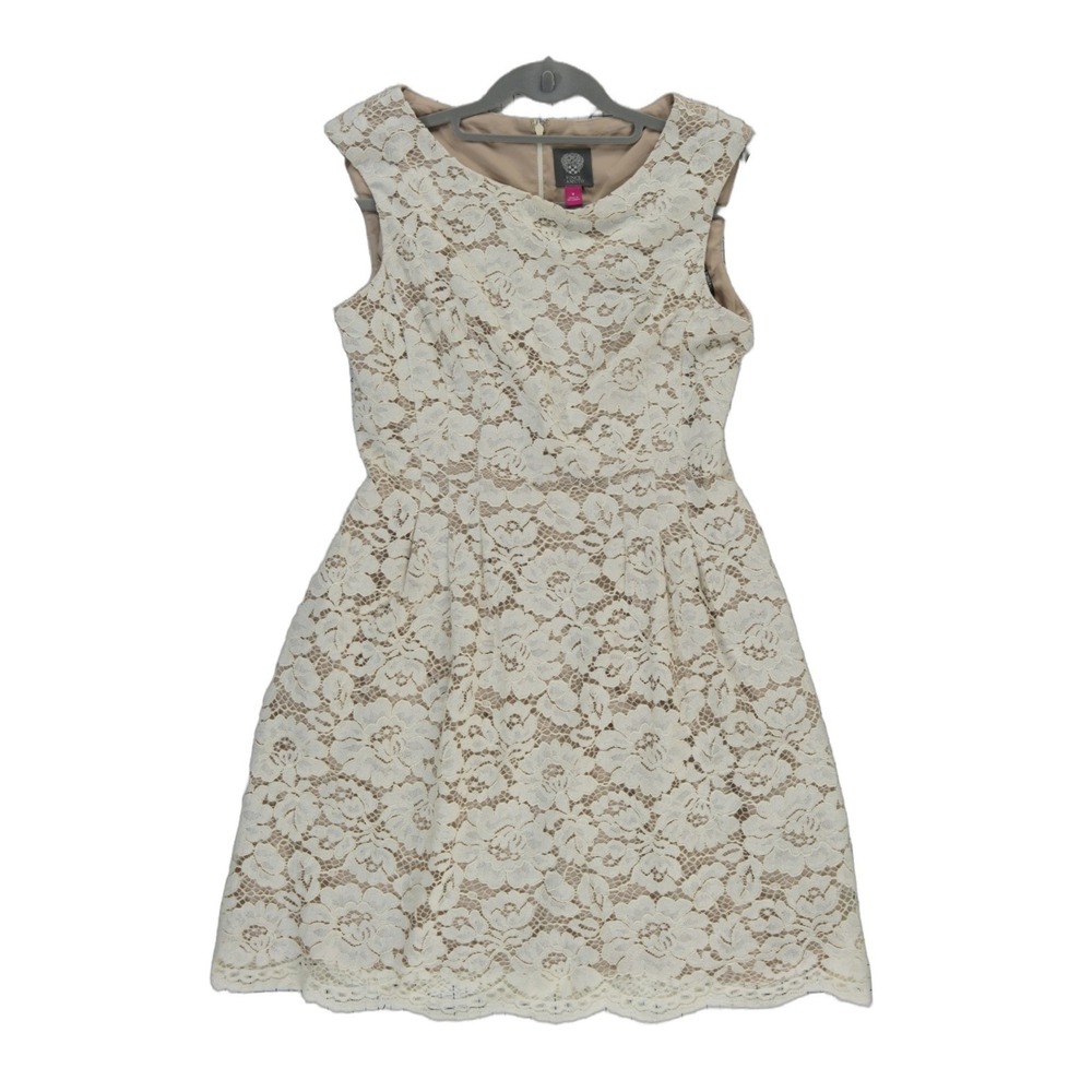 Vince Camuto Fit & Flare Dress Women's Size 8 Ivory Floral Lace Scalloped - Picture 2 of 7